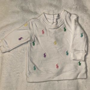 Ralph Lauren White Girls All-Over Pony Crew Neck Sweater